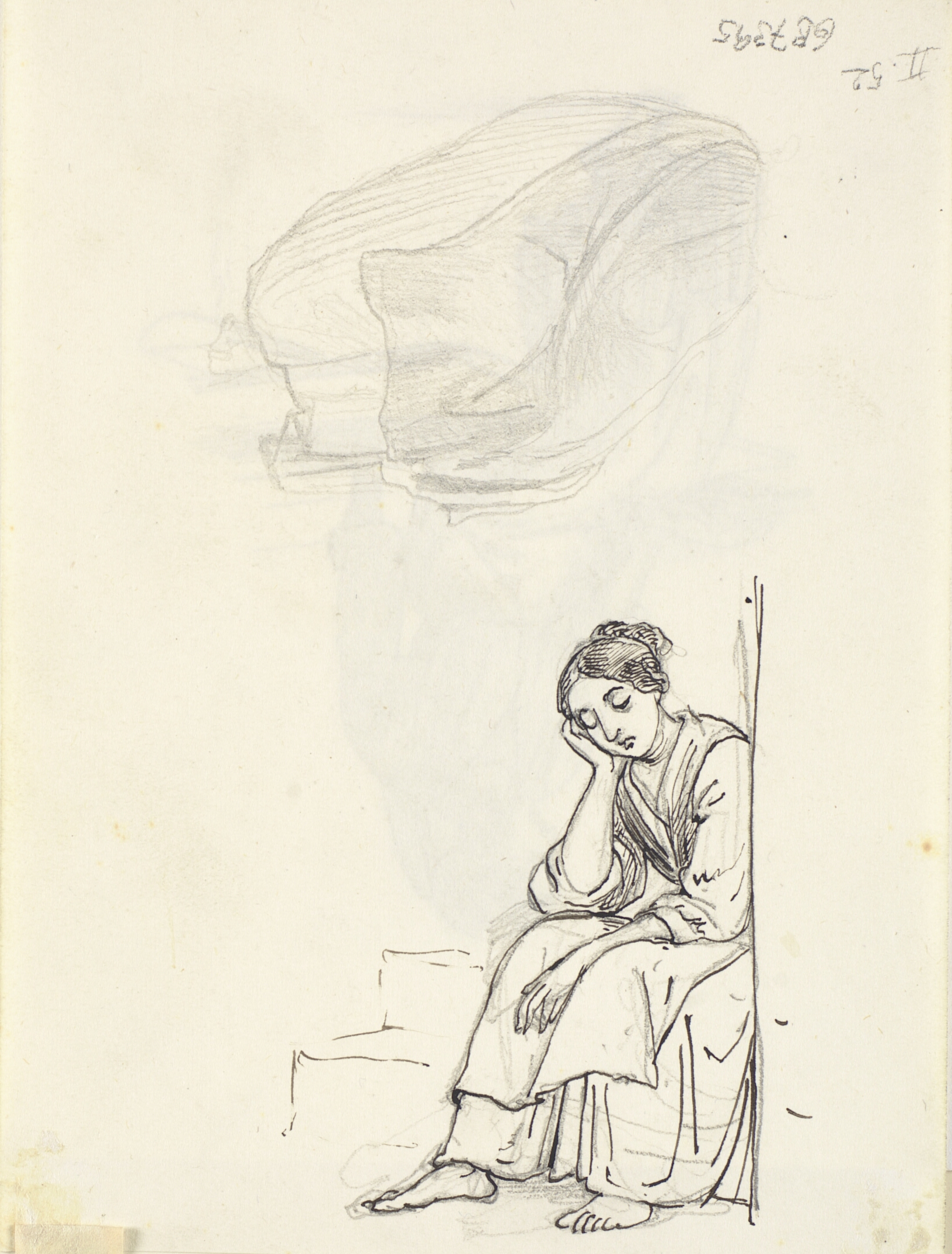 Siddende, sovende pige